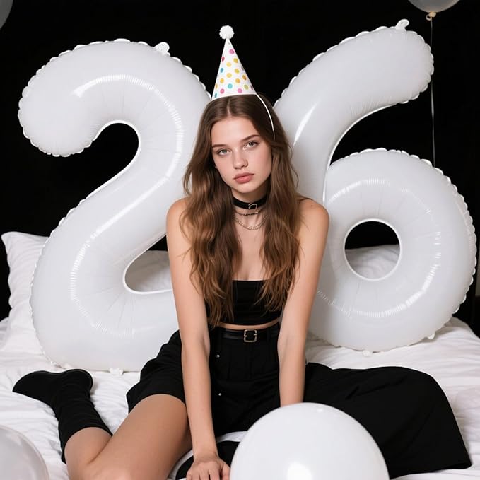 40 Inch White Number 26 Digital Balloon,Jumbo Mylar Foil Helium Balloon for 26 Balloons for Birthday Party,Wedding Anniversary Party Decorations