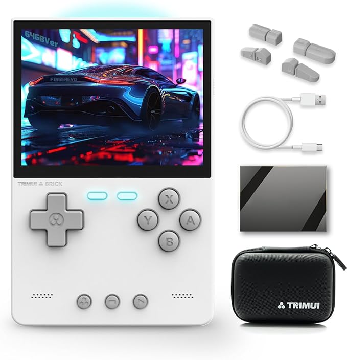 Trimui Brick Handheld Game Console 3.2-inch 1024 * 768 IPS Screen 3000mAh Trimui-brick Opensource System with Portable Case and Screen Protector White