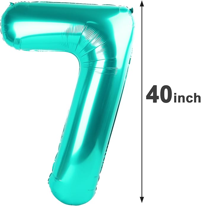 Teal Blue Number 7 Birthday Balloon 40 Inch, Digital Balloons for 7 17 27 70 77 Party Celebration Decorations Supplies, Teal Blue Mylar Foil Numbers Balloon for Seven Wedding Anniversary