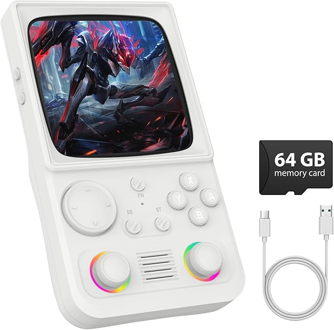 R36TMAX Retro Handheld Game Console, 4.0 Inch IPS HD Screen Retro Gaming Console, Handheld Game Console with 18000+ Classic Games, Supports WiFi Networked Fighting and OTG, Built-in 64G-Pearl White