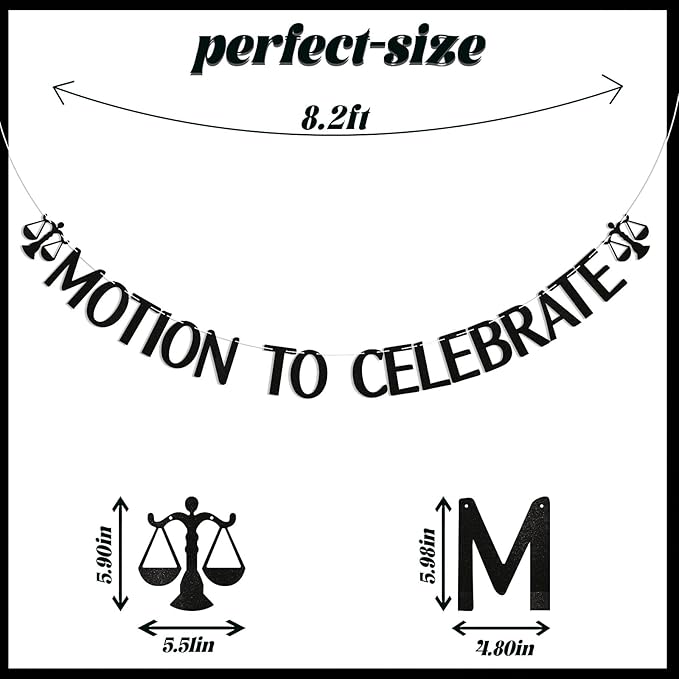 Motion to Celebrate Banner - Future Lawyer, Born to Argue, Class of 2025 Law School Graduation Party Decorations Black Glitter