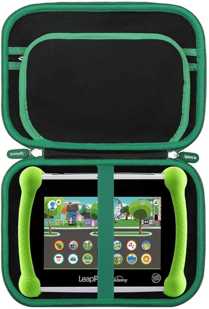 Aproca Case Compatible with Leapfrog LeapPad Academy Kids’ Learning Tablet/Epic Academy Edition/LeapPad Ultimate, Portable Storage Bag for Accessories -Black with Green Zipper
