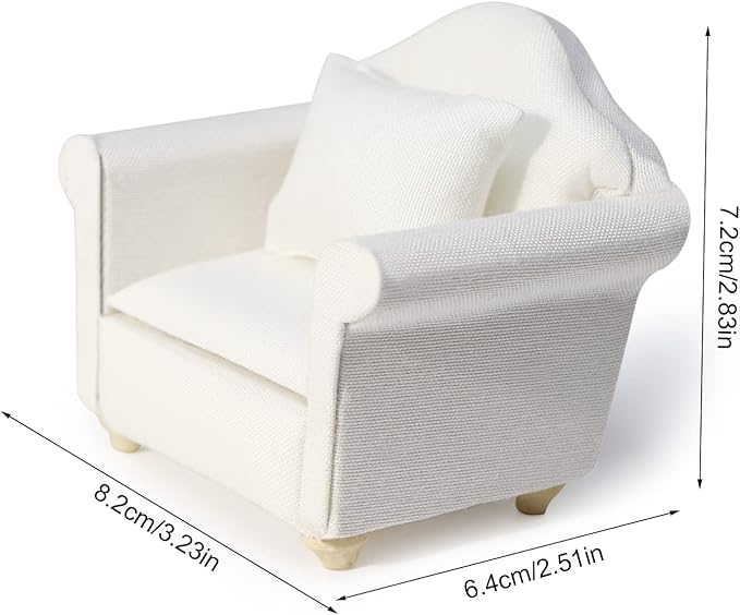 Dollhouse Couch Miniature Furniture Sofa with Pillows for Living Room Desktop Decoration Fabric Sofa Mini Home Scene Accessories Ornament (Sofa Set, White)