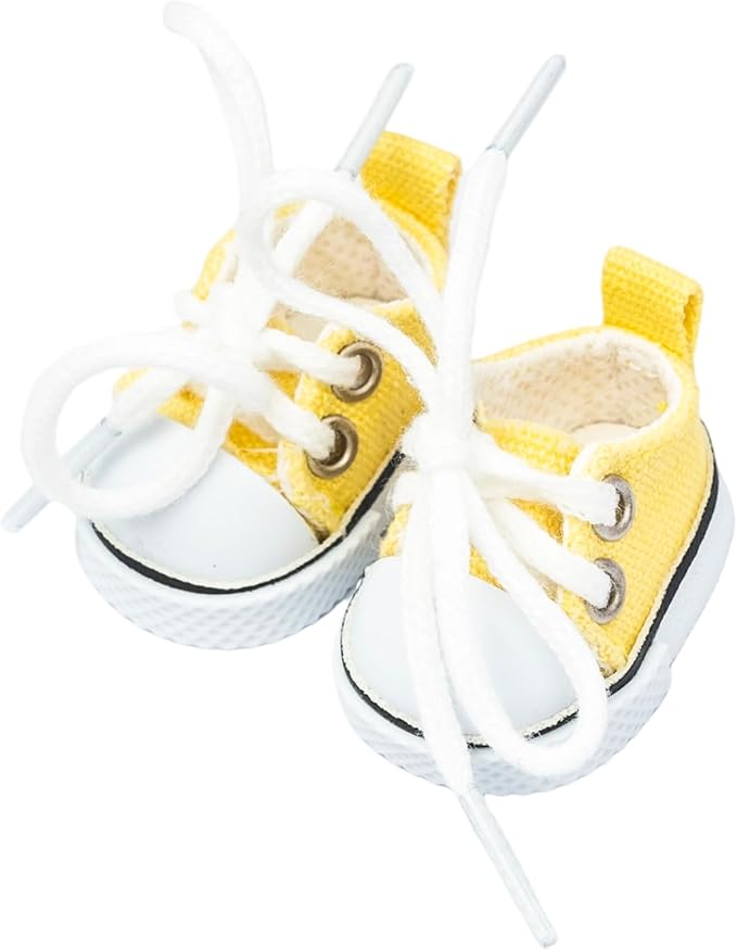 Mini Doll Shoes, 1 Pair Cute Lace Up Canvas Sneakers Compatible for 17cm/15cm Doll Shoes Toy Outfit Accessories Easter Gifts(Yellow)