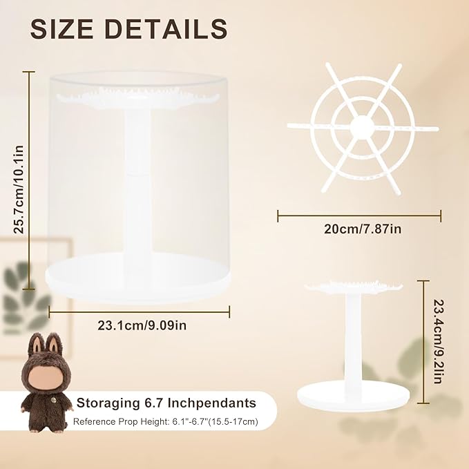 Rotating Acrylic Display Case with LED Lights for Figures & Collectibles – 6.7 Inch Dustproof Showcase for Labubu, Art Toys, Mini Figures & Blind Box Dolls (White)