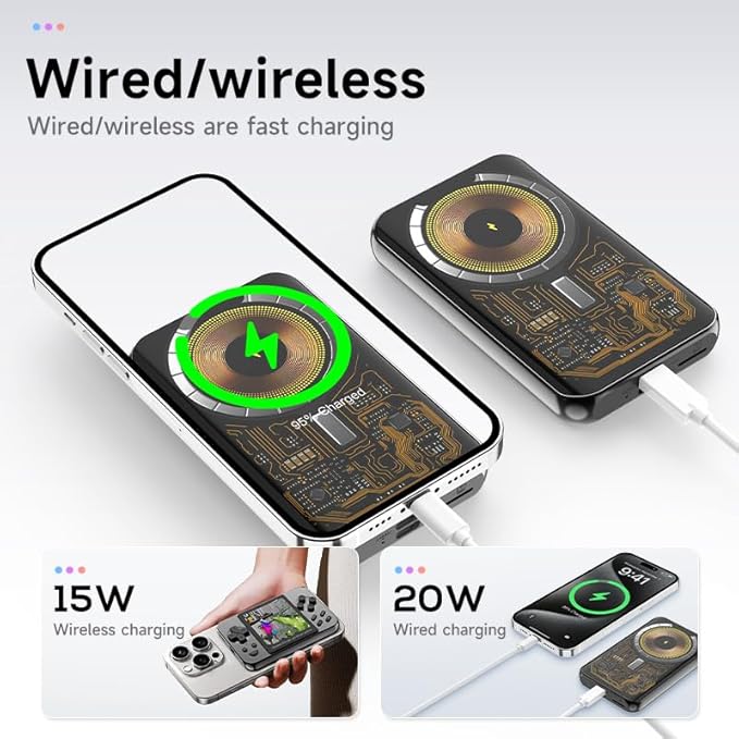 Handheld Game Console Mini Retro Console, 5000mAh Portable Pocket Arcade Supports Wired Wireless Charging Classic Game Ebook Movie Music Photo 7-in-1 with 16GB TF Card (Pink)