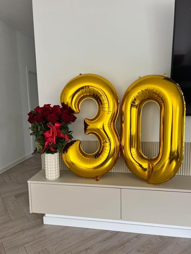 Number 30 Balloon, 40 Inch Happy 30th Birthday Decoration for Her Him, Gold Foil Number Balloons for Celebration Engagement Memorial Day's Big Event Supplies