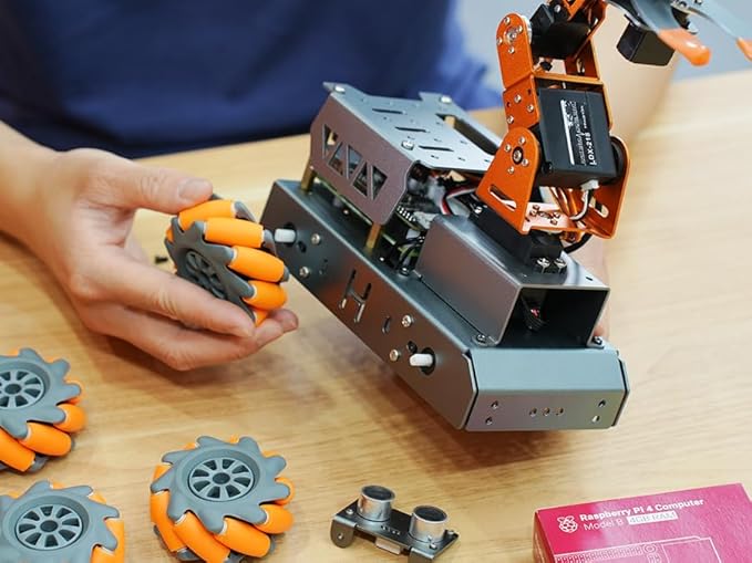 MasterPi 5DOF Robotic Arm for RaspberryPi 5 AI Vision Tracking Target Sorting Line Follow Open Source Programming Smart Robot Car Kit for Teen Adult STEM Educational Building Robot, with RPi 4B 8GB