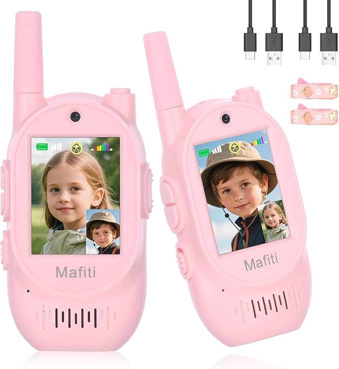 Video Walkie Talkies for Kids,Handheld Rechargeable Video Intercom Kids Walkies Talkies,for Family Games,Outside,Camping,Hiking for Children Aged 3+（Pink+Pink）