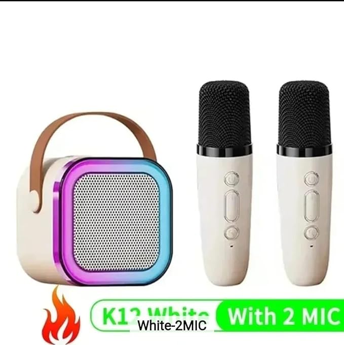 Portable Karaoke Set with 2 Wireless Microphones and Bluetooth Speaker, Karaoki Machine for Kids, Great Gift for Kids on Birthday, Christmas or Any Occasion, Perfect for Family Home Party (Beige)