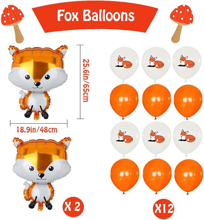 Fox Theme Birthday Party Supplies Decorations, 48PCS Fox Party Supplies Kit includes Fox Happy Birthday Banner, Fox Balloons and Various Party Tableware Supplies with Cartoon Fox