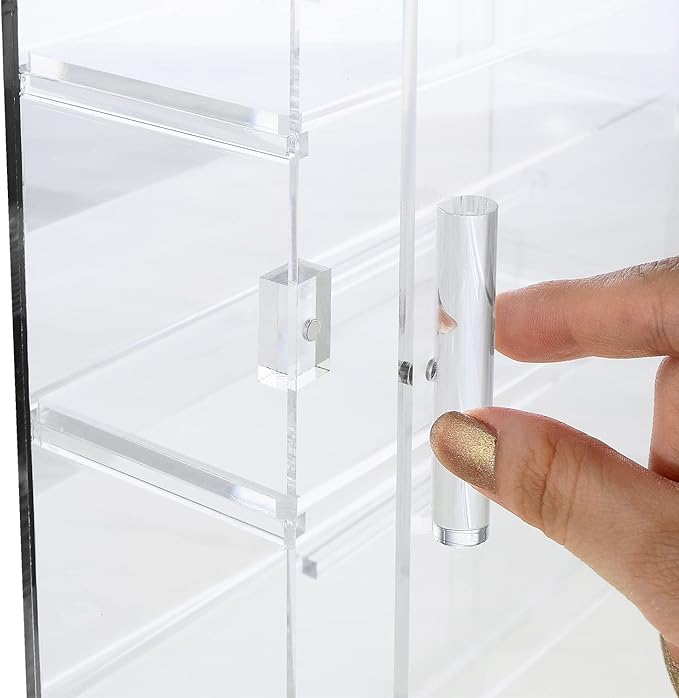 Ikee Design Mirror Back Premium Acrylic Wall Mountable Display Case with 4 Shelves for Figures and More, Acrylic Case for Home Decor, Shop Display and Showcasing Use, 10.87 W x 2.87 D x 14 H in