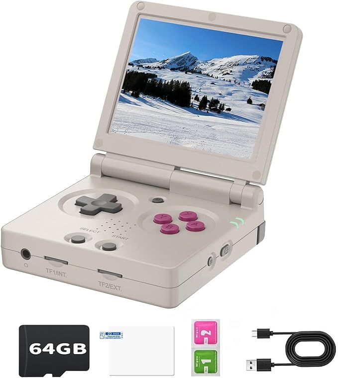RG35XXSP Flip Retro Game Console,3.5 Inch IPS Screen 640x480,Built-in 64GB TF Card,with 3300mAh Battery Linux System Classic Consoles,Support HD and TV Output Casual Game Console(Gray)