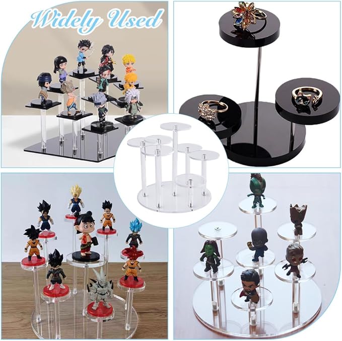 7-Tier Round Figure Display Stand Multilevel Acrylic Risers Clear Display Tower Jewelry Display Stands for Rings Earrings Mini Figurines Collectibles Dolls