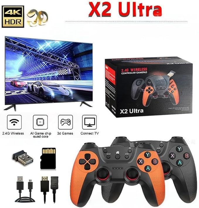 X2 Ultra Retro Game Stick 4K, HDMI Plug and Play Video Game Toy with 40000+ Games(128G), with 2.4G Wireless Controllers,Nostalgia Arcade Handheld Emulators for TV Game Lovers