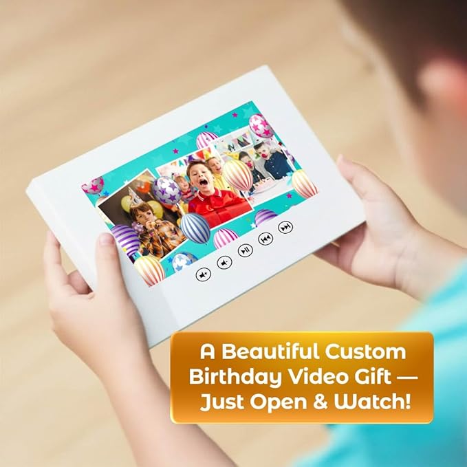 Personalized Birthday Card with Video for Boys – Photo Slideshow Gift for Kids – 7” Digital Display, Rechargeable Battery, 512MB, Plays Automatically on Open