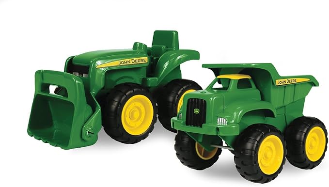 TOMY John Deere Vehicle Set - Includes Dump Truck and Tractor Toy with Loader for Sandbox - Kids Outdoor and Construction Toys - 6 Inches - 2 Count- Ages 18 Months and Up