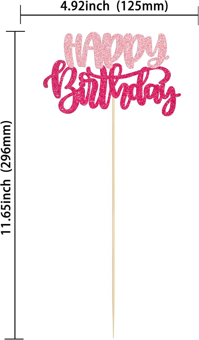 Gyufise 12Pcs Happy Birthday Centerpieces Sticks Double Sided Glitter Birthday Party Decorations Anniversary Table Flower Centerpiece for Celebrating Party Supplies Pink Rose Red
