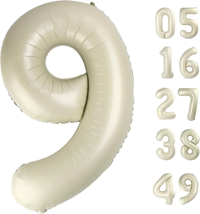 Big Cream White 9 Number Balloon 40 Inch, Jumbo Giant Happy 9th 19 29 39 49 99 Birthday Party Decorations, Large Nine Mylar Foil Anniversary Birthday Party Engagement Decorations