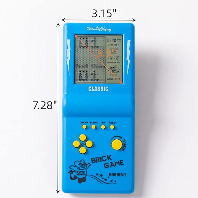 Retro Handheld Brick Game Console,Tank/Racing/Building Block Game,3.5-inch Large Screen,Built-in 23 Games (Blue)