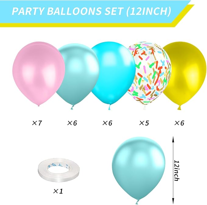 Donut Balloons, Pink Yellow Teal Balloons Pastel Pink Teal Sprinkles Confetti Balloons for Donut Theme Party Cutouts Birthday Party Balloons Arch Photo Props Favor Ideas Supplies