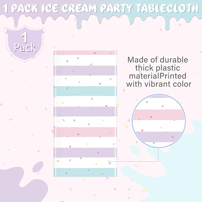 1 Pack Sprinkle Ice Cream Tablecloth Party Decorations, Ice Cream Birthday Plastic Party Supplies, Donut Disposable Rectangle Table Cover for Kids Girls Sweet One Birthday Baby Shower, 54 x 108 Inch