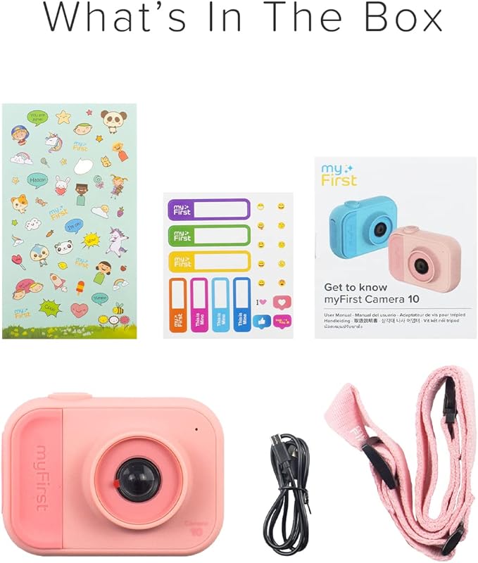 myFirst Camera 10 - Kids Digital Mini Camera for Boys and Girls with Durable Design, 5MP Photos and 1080p Video, Webcam, Tripod Adapter, Neck Lanyard, MicroSD Card, for Kids 3-12 (Pink)