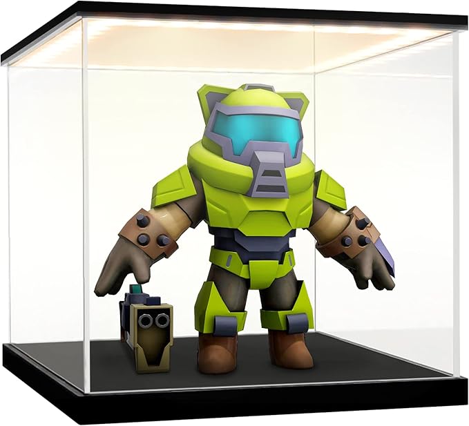 LASOA Acrylic Display Case with Warm Color Changing LED Light, Clear Display Box for Action Figures and Collectibles, Self-Assembly Dustproof Showcase with Black Base, 9.8x9.8x9.8inch