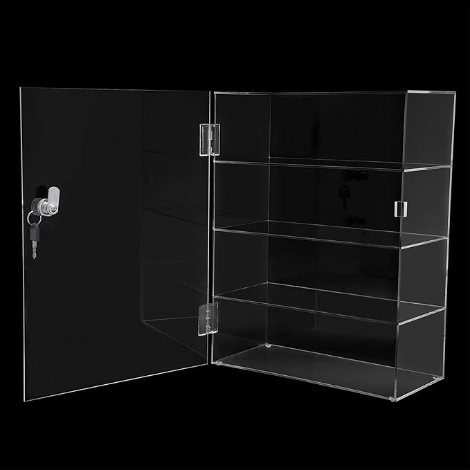 Clear Acrylic Display Case, 4 Layer Transparent Countertop Showcase for Mini Pop Figures, Display Showcase with Lock, Acrylic Display Box Display Cabinet for Toy Collectibles Stone Rock