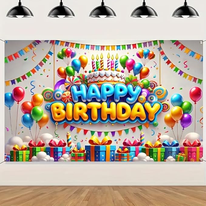 Happy Birthday Banner Colorful Balloon Banners Decoration Backdrop Kids Theme Banners Backgroun Happy Birthday Wall Banner Sign for Party Supplies Outdoor Holiday Decor 71x43 Inch