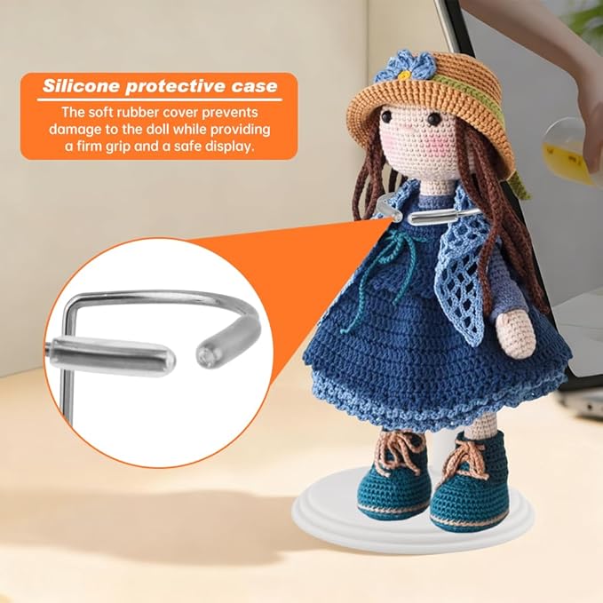 6-Pack Doll Display Stands for 4-8 inch Dolls, Adjustable Flexible Holder with Rubber Grips for 6.8" Action Figures & Collectibles