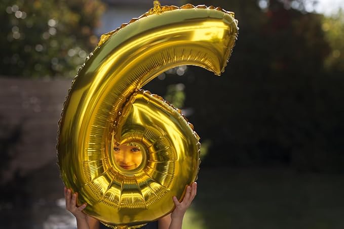40 Inch Gold Mylar Foil Number 6 Birthday Balloon, Digital Balloons for 6 16 Boy Girl Party Decorations Supplies, Big Helium Balloon Numbers for 26 36 46 60 66 Men Women Anniversary