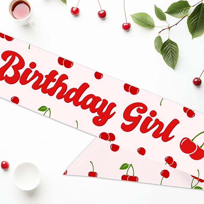 Cherry Birthday Sash, Cherry Birthday Party Decorations Cherry on Top Birthday Decor Cherry Sweet Birthday Girl Sash for Girls Berry Fruit Birthday Party Supplies