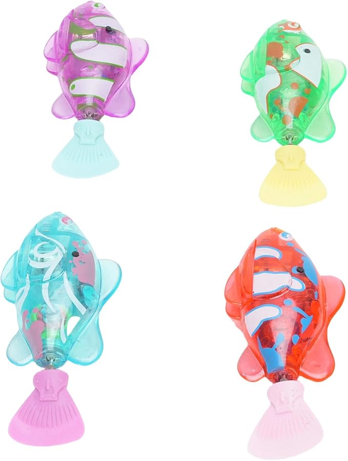 4PCS Robotic Swimming Fish with Flashing Lights, Water Activated Robot Fish Electronic Cat Toy