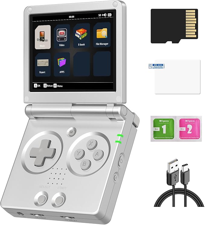 RG35XXSP Handheld Retro Game Console 3.5" IPS Screen 64GB TF Card with 5500+ Games, 3300mAH Battery Support WiFi Bluetooth HD(Silvery)