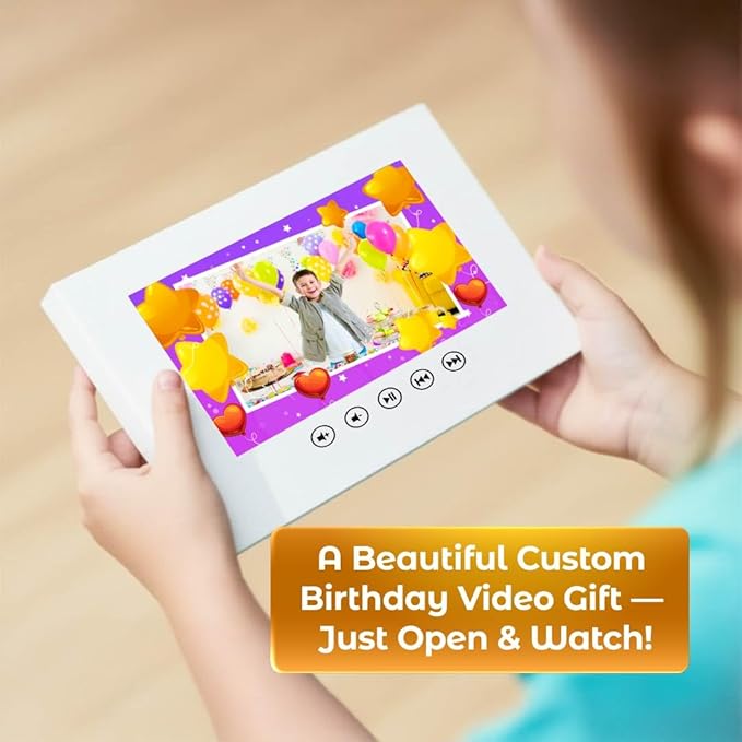 Children’s Birthday Video Card – Personalized Slideshow with Your Photos – Video Greeting Card with 7” Screen, 8GB Storage, Rechargeable Battery, USB Charging Cable