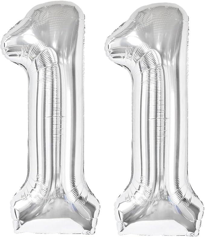 Silver Number 11 Balloon 40 Inch, 11th Birthday Party Decorations for Children, Giant 11 Foil Balloon for Party Supplies