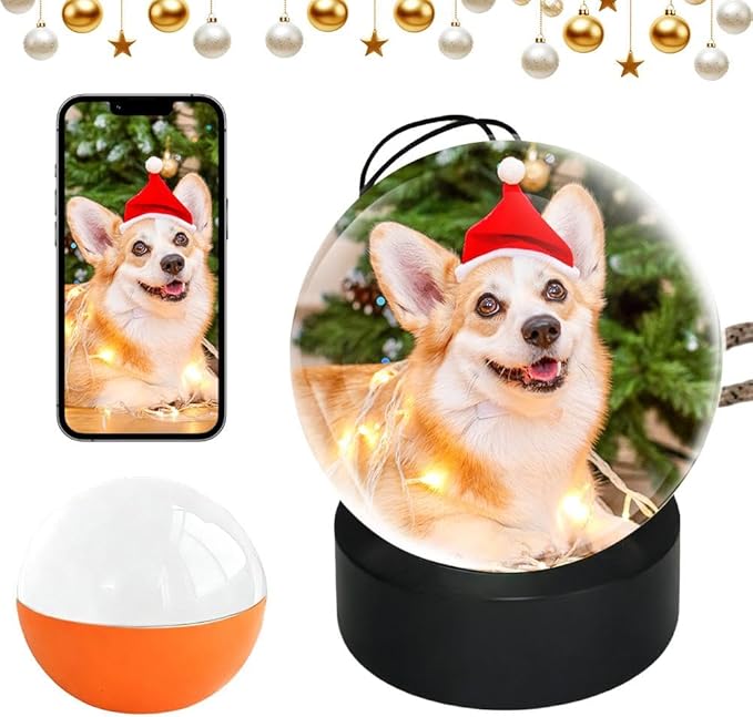 Christmas Memory Sphere Lamp, 2.7Inch Crystal Ball Digital Display Video Player, APP Personalized Videos & Photos Video Gift for Couples Friends Anniversary Birthday Christmas Tree Ornament