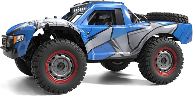 1/14 2.4GHz Remote Control High Speed Car 48KM/H 4 * 4 Off Road Vehicle Q130A RTR Car Carbon Brush Motor ESC LED Lights Battery Hobby Grade Model for Adult Hobby(Blue)