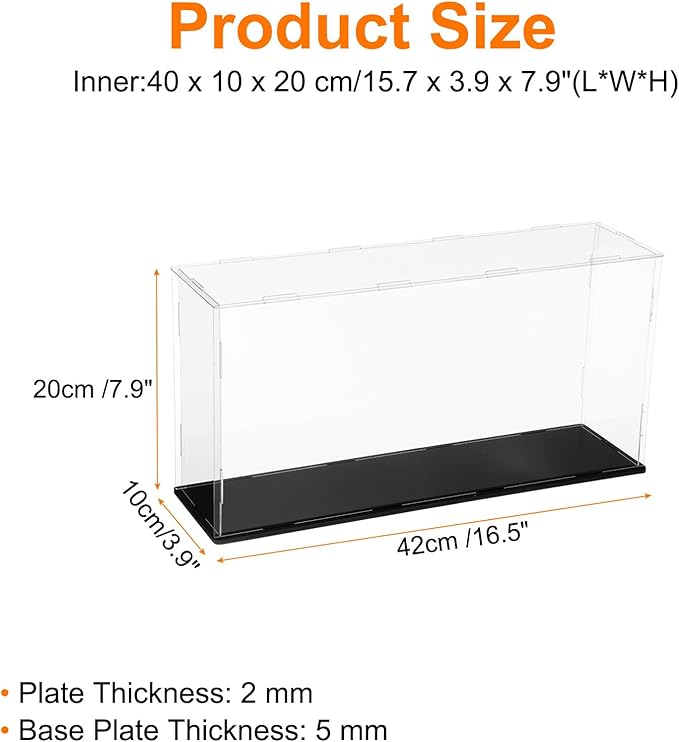 uxcell Acrylic Clear Display Case for Collectibles Self-Assemble Display Clear Boxes with Black Base Dustproof Countertop Storage Box for Collectibles Figures, 15.7 x 3.9 x 7.9 Inch