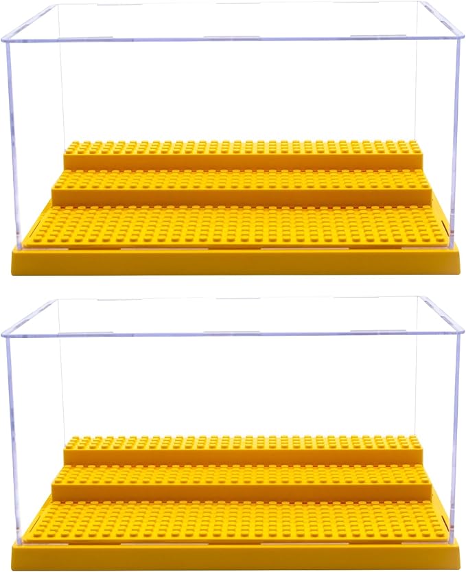 Minifigure Display Case for Action Figures Blocks, Dustproof Acrylic Display Box Storage with 3 Movable Steps for Collection Models Minifigures, Bricks Blocks