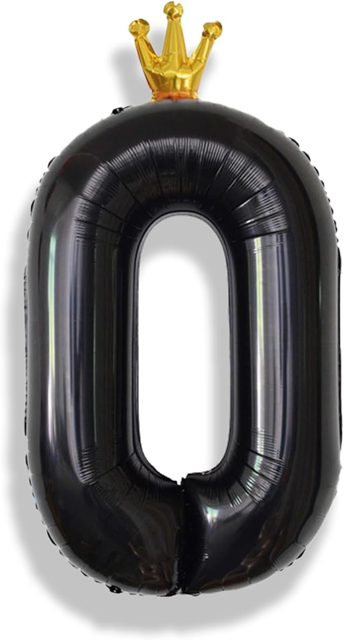 Crown Black Number 0 Balloons for Girls, 40 Inch Foil Large, Crown 0-9 Set Number Balloon for Boys Birthday Party Baby Shower Anniversary Graduation New Year Party Decoration Supplies
