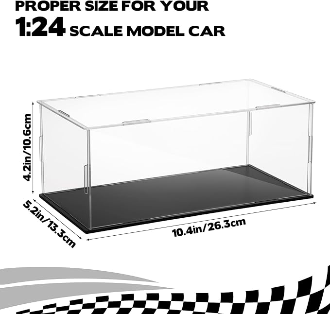 Acrylic Model Car Display Case 1: 24 Scale with Black Base Clear Model Car Storage Case Diecast Display Boxes Vehicle Model Car Case Dustproof Showcase for Collectibles Memorabilia Toy Storage