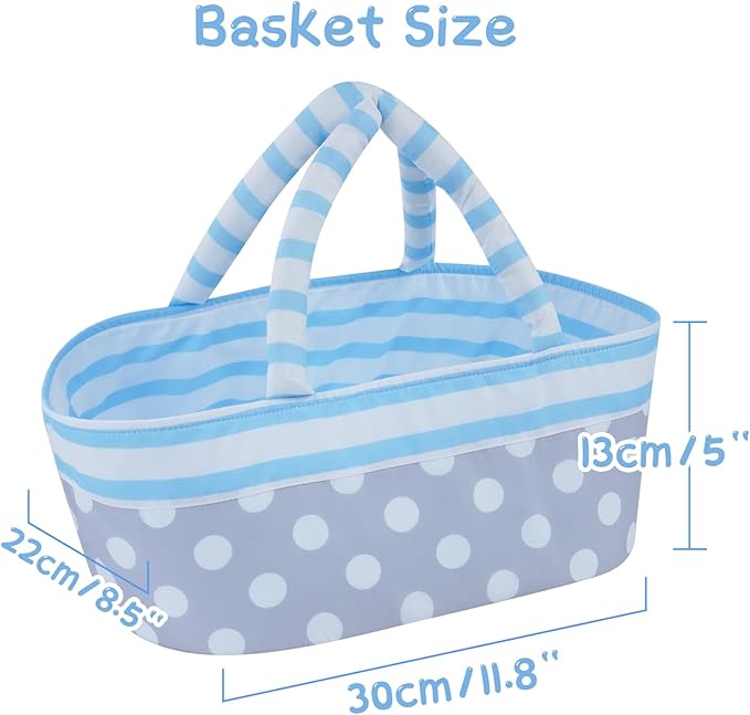BABESIDE 8 Pcs Baby Doll Clothes Set with Bassinet for 8-10-12 Inch Dolls, Cute Baby Doll Clothes and Accessories Set for Realistic Babydolls Boy, Blue