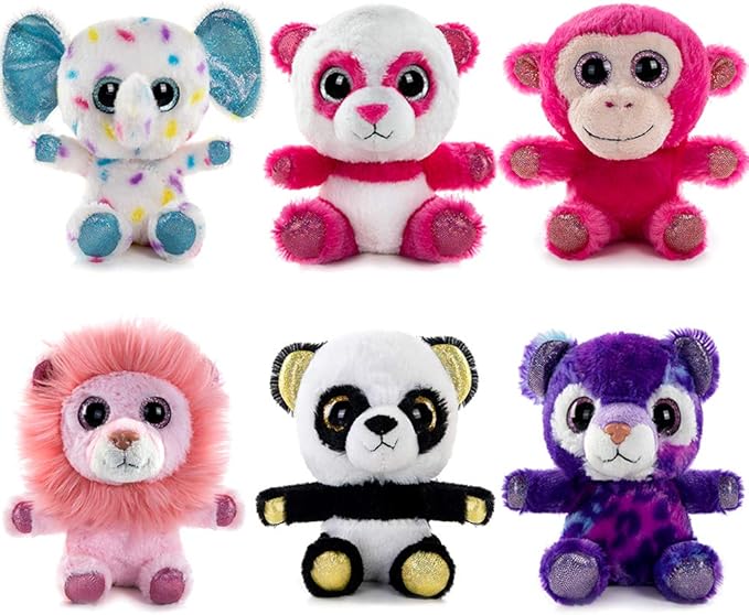 My OLi 5" Plush Toys Set Stuffed Animals Bundle of Zoo Animal Toys Lion/Monkey/Elephant/Pink Bear/Purple Bear/Panda Stuffed Animals Pack of 6 for Babies Kids Girls Boys