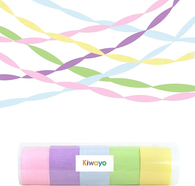 Pastel Birthday Decorations, Crepe Paper Streamers Party Decorations (5 Rolls)- Pastel Pink, Purple, Blue, Yellow, Green Multicolor Paper Crafts for for Women, Girls- Fancy Rainbow Theme Hanging Décor