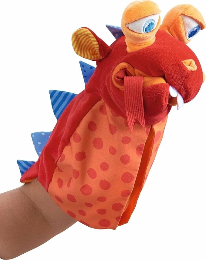 HABA Glove Puppet Eat it Up Dragon - Hand Puppet That Eats Small Objects, Perfect Toddler Toys for Ages 18 Months+, Sensory Hand Puppets, Preschool Toys