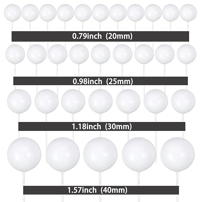 Gyufise 30Pcs Balls Cake Toppers Ball Picks Ball Shaped Cupcake Toppers Foam Balls Cake Topper Mini Balloons Cake Decorations for Wedding Baby Shower Birthday Party Supplies New White