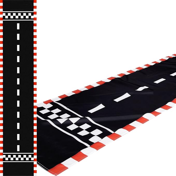 10 Feet Race Car Party Supplies, Racetrack Floor Runner Decorations, Long Racetrack Floor Running Mat Race Car Table Cloths for Racing Birthday Party Games Sport Event Festivals Decorations