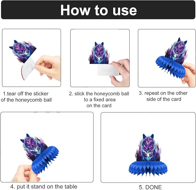 8 Pcs Galaxy Wolf Birthday Party Decoration, Starry Sky Wolf Theme Honeycomb Centerpieces 3D Double Sided Table Decorations, Animal Wolf Photo Booth Props for Kids Boys Girls Party Supplies